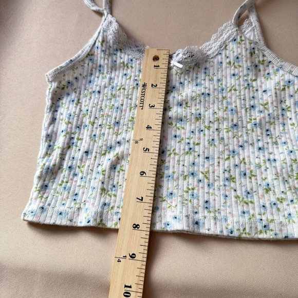 Brandy Melville White Blue Floral Lace Trim Ribbed Cotton Cami Tank Top Small - Picture 4 of 6